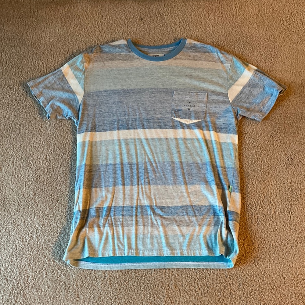 Vissla Woven Blue Stripe T Shirt Large